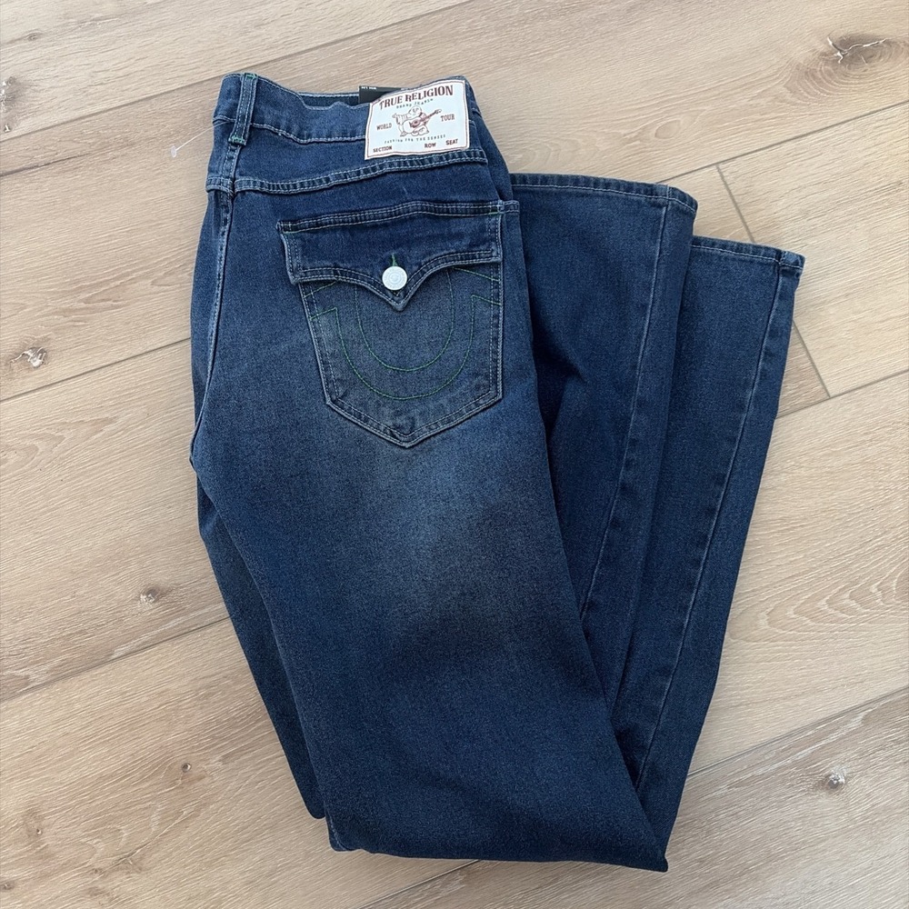 True Religion Ricky Relaxed Straight Jeans Size 34‎ X 34 NWT Flap Pockets